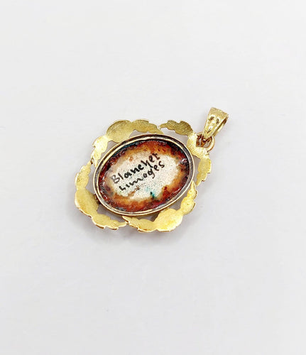 Pendentif Blanchet Limoges - Pendentif Art nouveau en or 18k à plaque émaillée 58 Facettes A06895