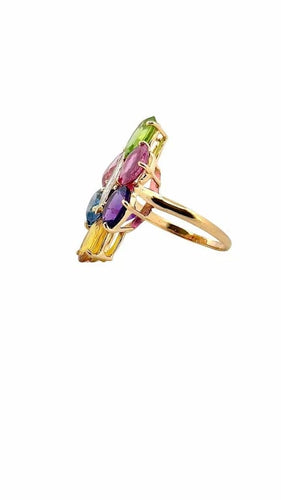 Bague 61 Bague en or jaune 18 carats sertie d’un diamant et de saphirs 58 Facettes