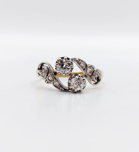 Bague 52 Bague toi et moi antique en or 18k, platine et diamants taille ancienne 58 Facettes A06897