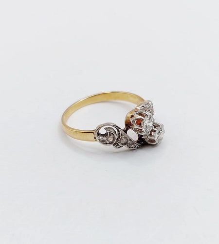 Bague 52 Bague toi et moi antique en or 18k, platine et diamants taille ancienne 58 Facettes A06897