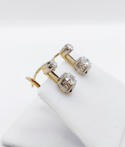 Boucles d'oreilles Dormeuses antiques - Boucles d'oreilles en or 18k et platine, diamants 0,90 ct 58 Facettes A06906