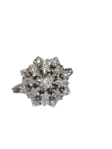 Bague 53 Bague rosette cluster vintage en or blanc 18 ct et diamants 58 Facettes ring