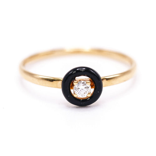 Bague Bague solitaire - Diamant en or jaune 18 K et émail noir 58 Facettes UKA000142CS