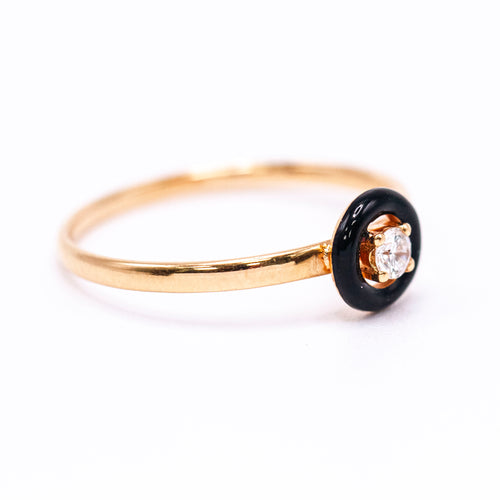Bague Bague solitaire - Diamant en or jaune 18 K et émail noir 58 Facettes UKA000142CS