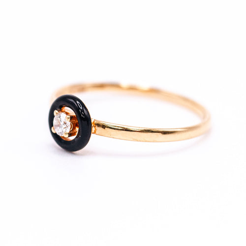 Bague Bague solitaire - Diamant en or jaune 18 K et émail noir 58 Facettes UKA000142CS