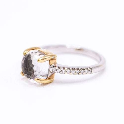 Bague Bague - Quartz cristal de roche et onyx en or jaune 18 K 58 Facettes UKA000143CS