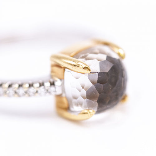 Bague Bague - Quartz cristal de roche et onyx en or jaune 18 K 58 Facettes UKA000143CS
