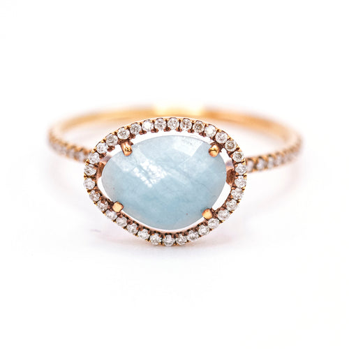 Bague MEIRAT - Bague en or jaune 18K avec aigue-marine milky et diamants 58 Facettes UKA000145CS