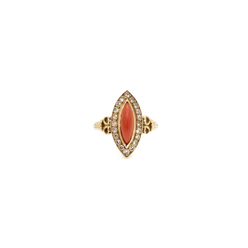 Bague 51 Bague marquise en or jaune 18K avec corail et diamants 58 Facettes REF2394-116