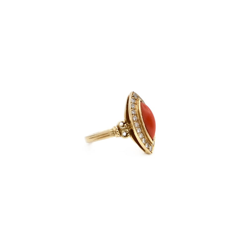 Bague 51 Bague marquise en or jaune 18K avec corail et diamants 58 Facettes REF2394-116