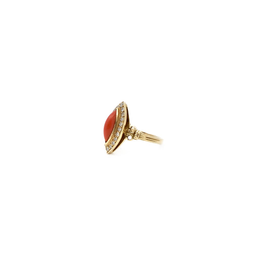 Bague 51 Bague marquise en or jaune 18K avec corail et diamants 58 Facettes REF2394-116