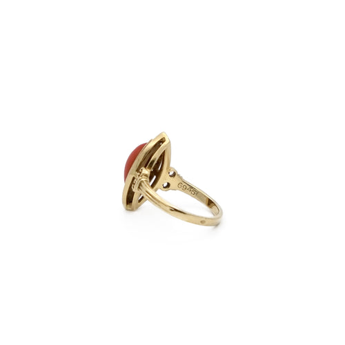 Bague 51 Bague marquise en or jaune 18K avec corail et diamants 58 Facettes REF2394-116