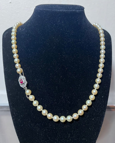 Collier Collier Art déco - Sautoir en perles Akoya, or 18k, diamants et rubis 58 Facettes 936