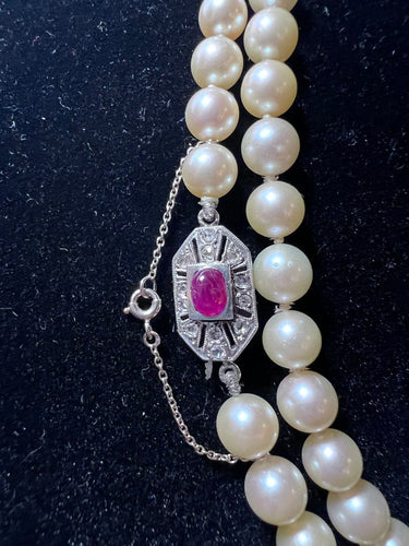 Collier Collier Art déco - Sautoir choker en or jaune 18k, perles Akoya, diamants, rubis 58 Facettes 936