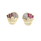 Boucles d'oreilles en or jaune, pierres rouges et diamants