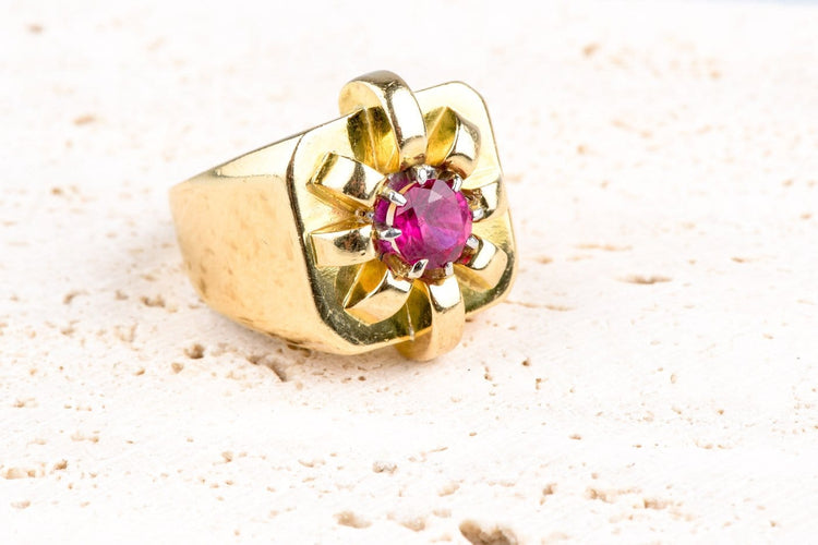 Bague 52 Bague chevalière au rubis en or jaune 18 carats 58 Facettes BGRUVY151-107