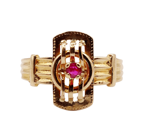 Bague 49.5 Bague chevalière victorienne en or rose 18k et rubis (circa 1890) 58 Facettes A06917