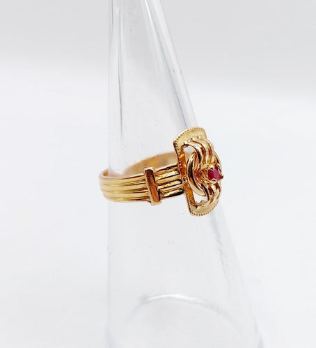 Bague 49.5 Bague chevalière victorienne en or rose 18k et rubis (circa 1890) 58 Facettes A06917