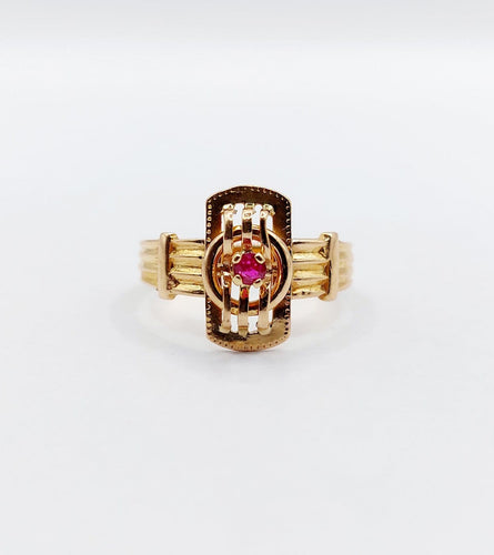 Bague 49.5 Bague chevalière victorienne en or rose 18k et rubis (circa 1890) 58 Facettes A06917