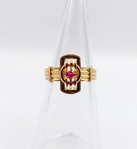 Bague 49.5 Bague chevalière victorienne en or rose 18k et rubis (circa 1890) 58 Facettes A06917