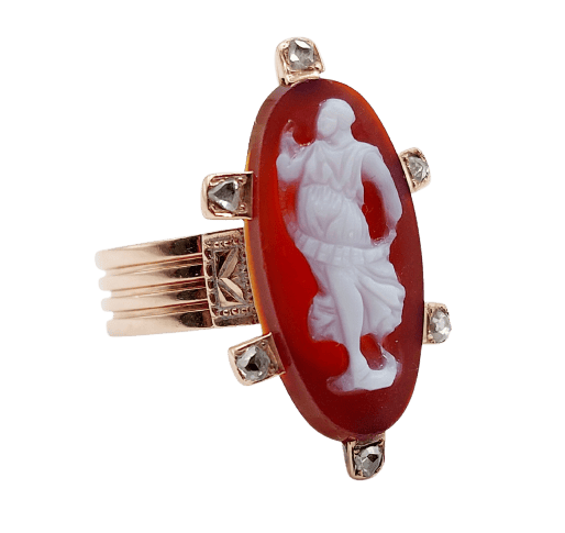 Bague 54.5 Bague marquise antique camée sur agate et diamants en or rose 14k 58 Facettes A06919