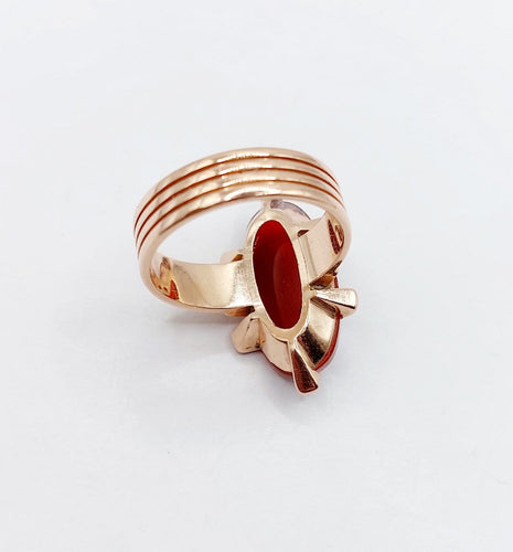 Bague 54.5 Bague marquise antique camée sur agate et diamants en or rose 14k 58 Facettes A06919