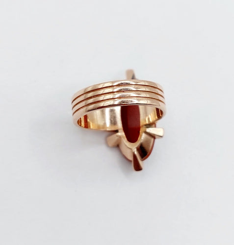 Bague 54.5 Bague marquise antique camée sur agate et diamants en or rose 14k 58 Facettes A06919