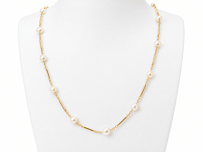 Collier Collier en or jaune à perles – boules alternées par des barres 58 Facettes 33659