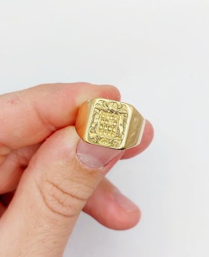 Bague 60.5 Chevalière sceau antique - Bague en or jaune 18k, armoiries françaises 58 Facettes A06922