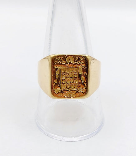 Bague 60.5 Chevalière sceau antique - Bague en or jaune 18k, armoiries françaises 58 Facettes A06922