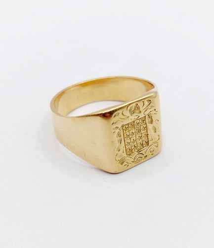 Bague 60.5 Chevalière sceau antique - Bague en or jaune 18k, armoiries françaises 58 Facettes A06922