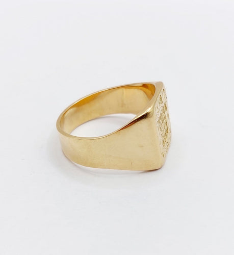Bague 60.5 Chevalière sceau antique - Bague en or jaune 18k, armoiries françaises 58 Facettes A06922