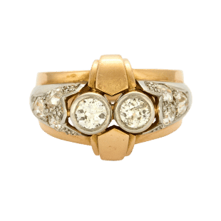 Bague 59.5 Bague Tank en Or Jaune, Platine et 2 Diamants de 0,50ct 58 Facettes CHAL0518