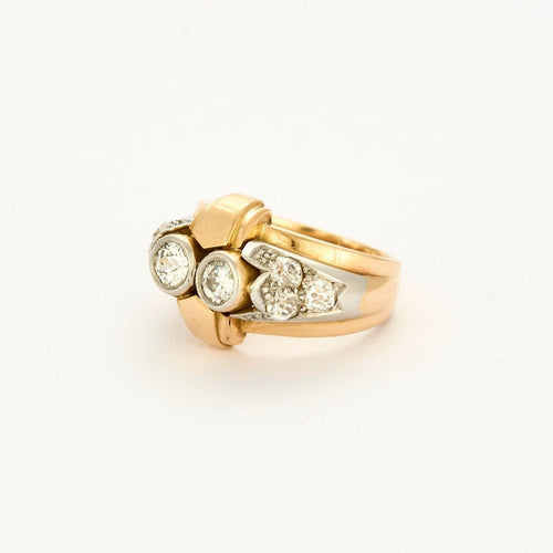 Bague 59.5 Bague Tank en Or Jaune, Platine et 2 Diamants de 0,50ct 58 Facettes CHAL0518