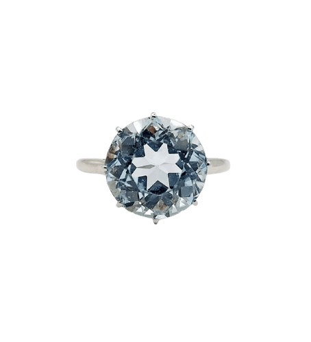 Bague 54 Bague cocktail Art déco en or blanc 18k avec aigue-marine 4,80 ct 58 Facettes A06932