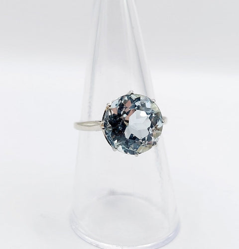 Bague 54 Bague cocktail Art déco en or blanc 18k avec aigue-marine 4,80 ct 58 Facettes A06932