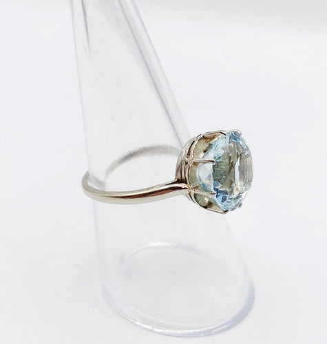 Bague 54 Bague cocktail Art déco en or blanc 18k avec aigue-marine 4,80 ct 58 Facettes A06932