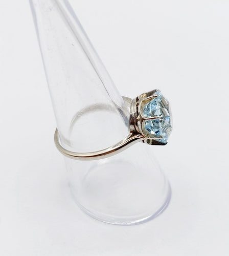 Bague 54 Bague cocktail Art déco en or blanc 18k avec aigue-marine 4,80 ct 58 Facettes A06932