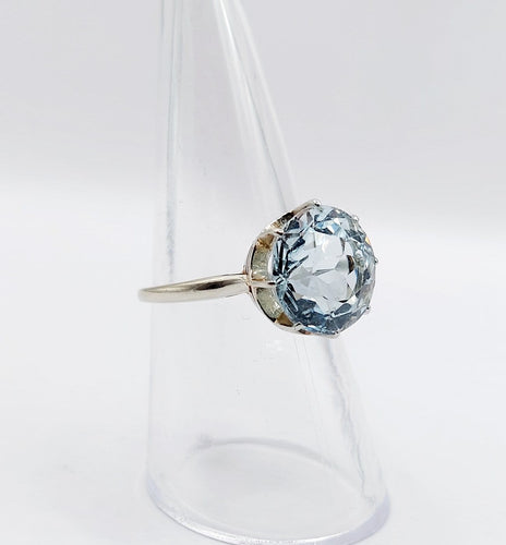 Bague 54 Bague cocktail Art déco en or blanc 18k avec aigue-marine 4,80 ct 58 Facettes A06932