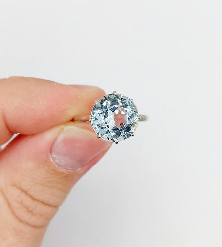 Bague 54 Bague cocktail Art déco en or blanc 18k avec aigue-marine 4,80 ct 58 Facettes A06932