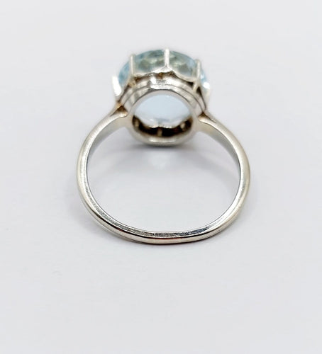 Bague 54 Bague cocktail Art déco en or blanc 18k avec aigue-marine 4,80 ct 58 Facettes A06932