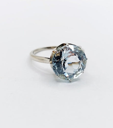 Bague 54 Bague cocktail Art déco en or blanc 18k avec aigue-marine 4,80 ct 58 Facettes A06932
