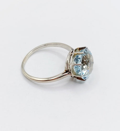 Bague 54 Bague cocktail Art déco en or blanc 18k avec aigue-marine 4,80 ct 58 Facettes A06932