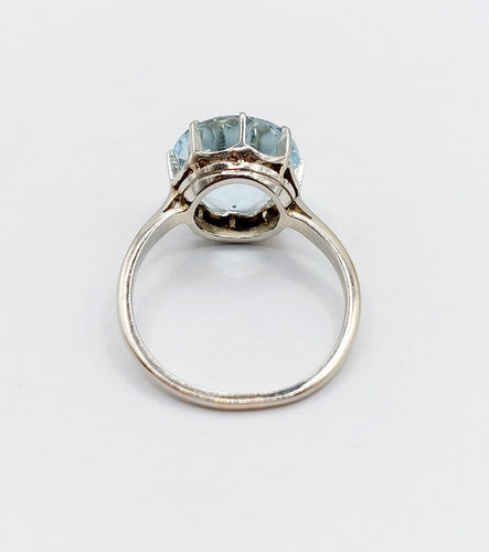 Bague 54 Bague cocktail Art déco en or blanc 18k avec aigue-marine 4,80 ct 58 Facettes A06932
