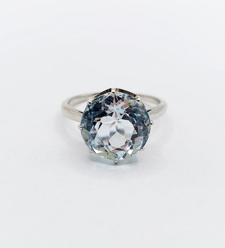 Bague 54 Bague cocktail Art déco en or blanc 18k avec aigue-marine 4,80 ct 58 Facettes A06932
