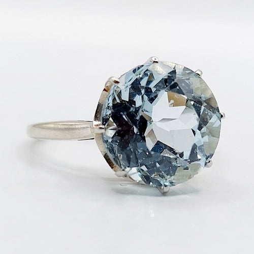 Bague 54 Bague cocktail Art déco en or blanc 18k avec aigue-marine 4,80 ct 58 Facettes A06932