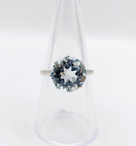 Bague 54 Bague cocktail Art déco en or blanc 18k avec aigue-marine 4,80 ct 58 Facettes A06932