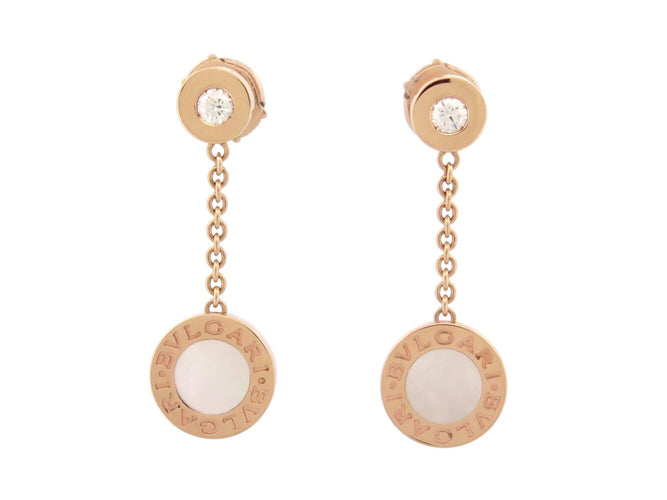 Boucles d'oreilles Bvlgari Bvlgari - Boucles d’oreilles pendantes en or rose 18k, diamants et nacre 58 Facettes 273894