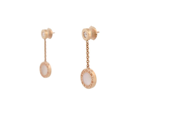 Boucles d'oreilles Bvlgari Bvlgari - Boucles d’oreilles pendantes en or rose 18k, diamants et nacre 58 Facettes 273894