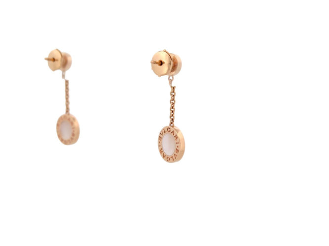 Boucles d'oreilles Bvlgari Bvlgari - Boucles d’oreilles pendantes en or rose 18k, diamants et nacre 58 Facettes 273894